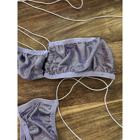 Vintage Purple Glitter string Swim Bikini performer dancer 2 Piece Set Size OS - Picture 3 of 4
